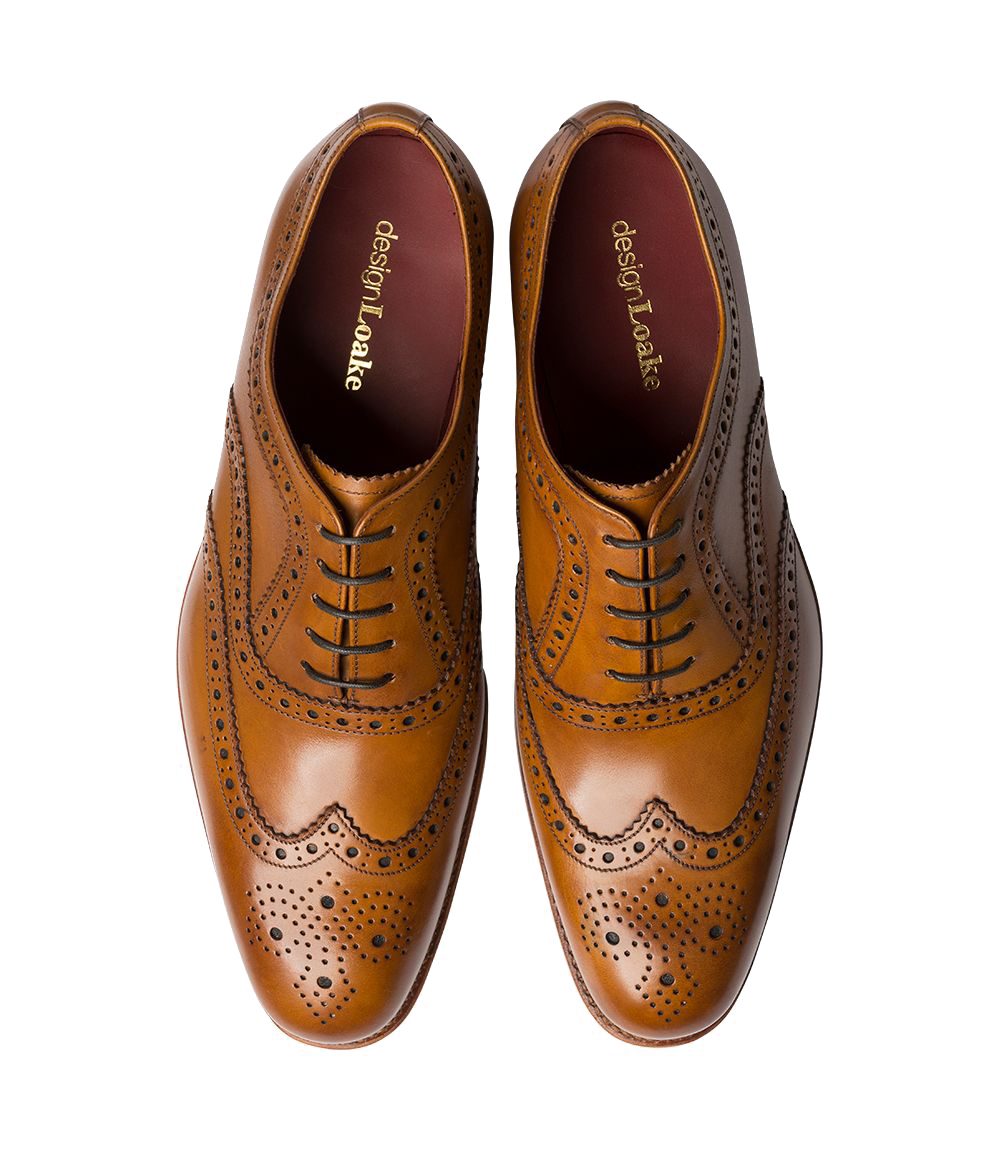 Two pairs of brown leather Loake shoes seen from above