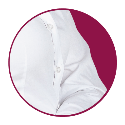 White blouse fastening with small buttons.