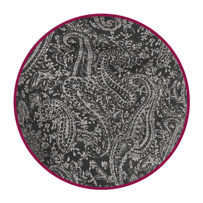 Close-up of dark paisley-patterned fabric.