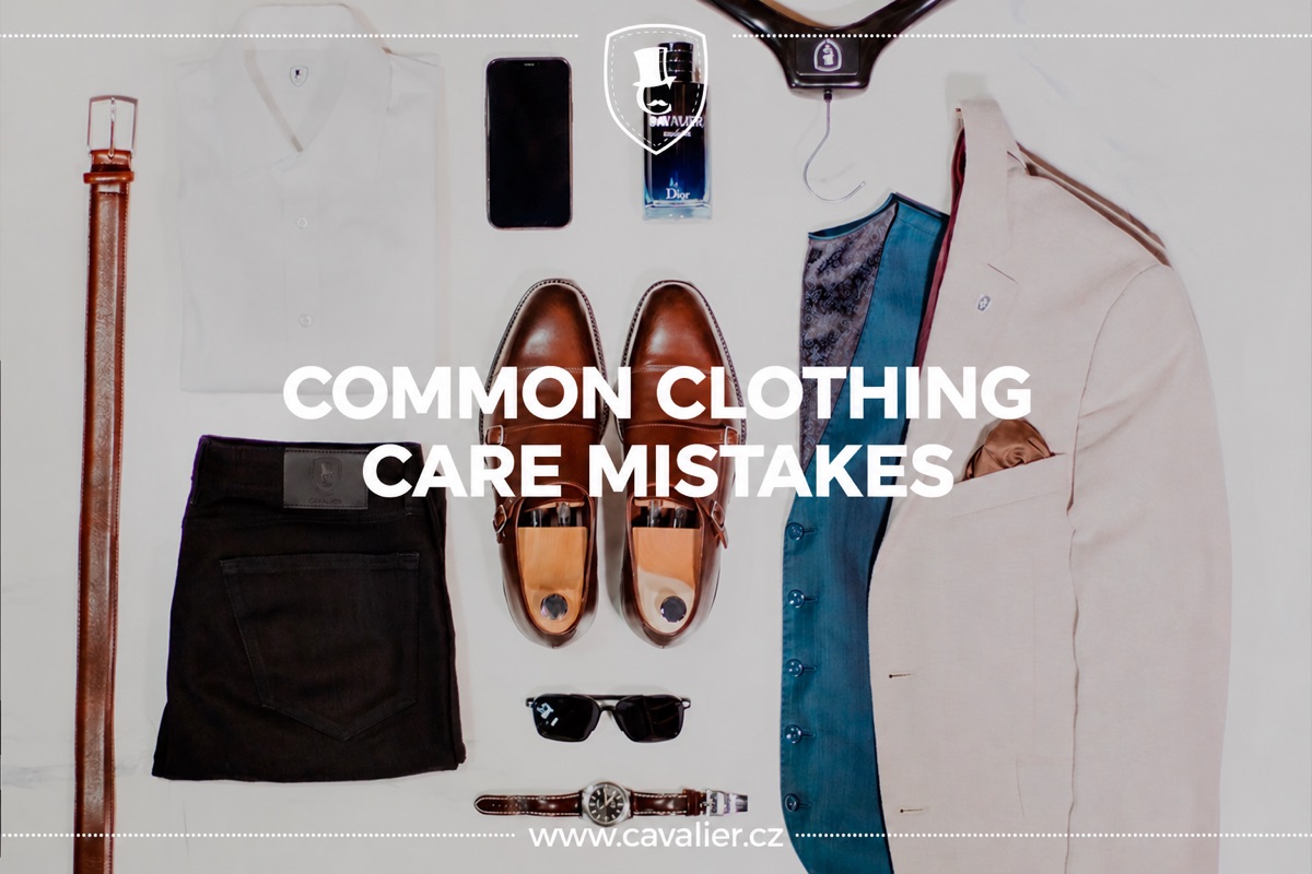 Article cover about clothing care: shoes, a jacket and other wardrobe items laid out.